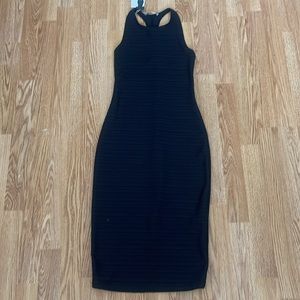ZARA Racerback black dress with horizontal textured stripes | Bodycon LBD